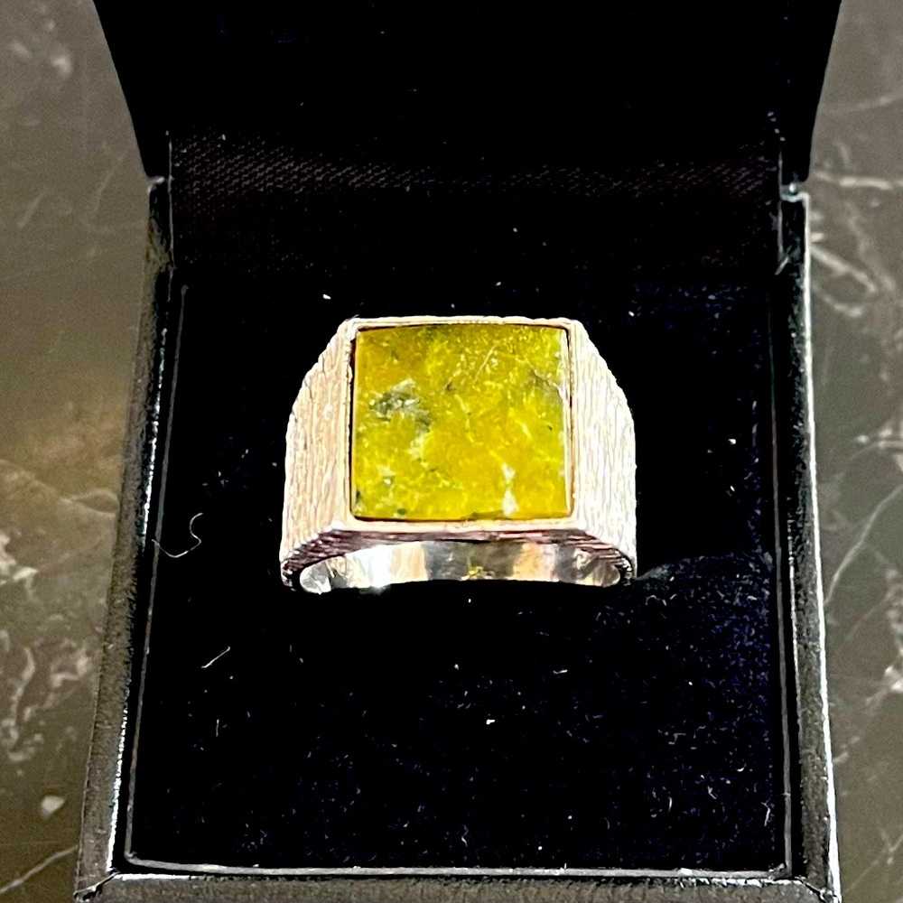 Silver square genuine jade ring